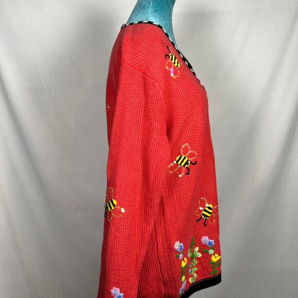 Vintage The Quacker Factory Embroidered Bee & Floral Cardigan (Size M) - Picture 4 of 7